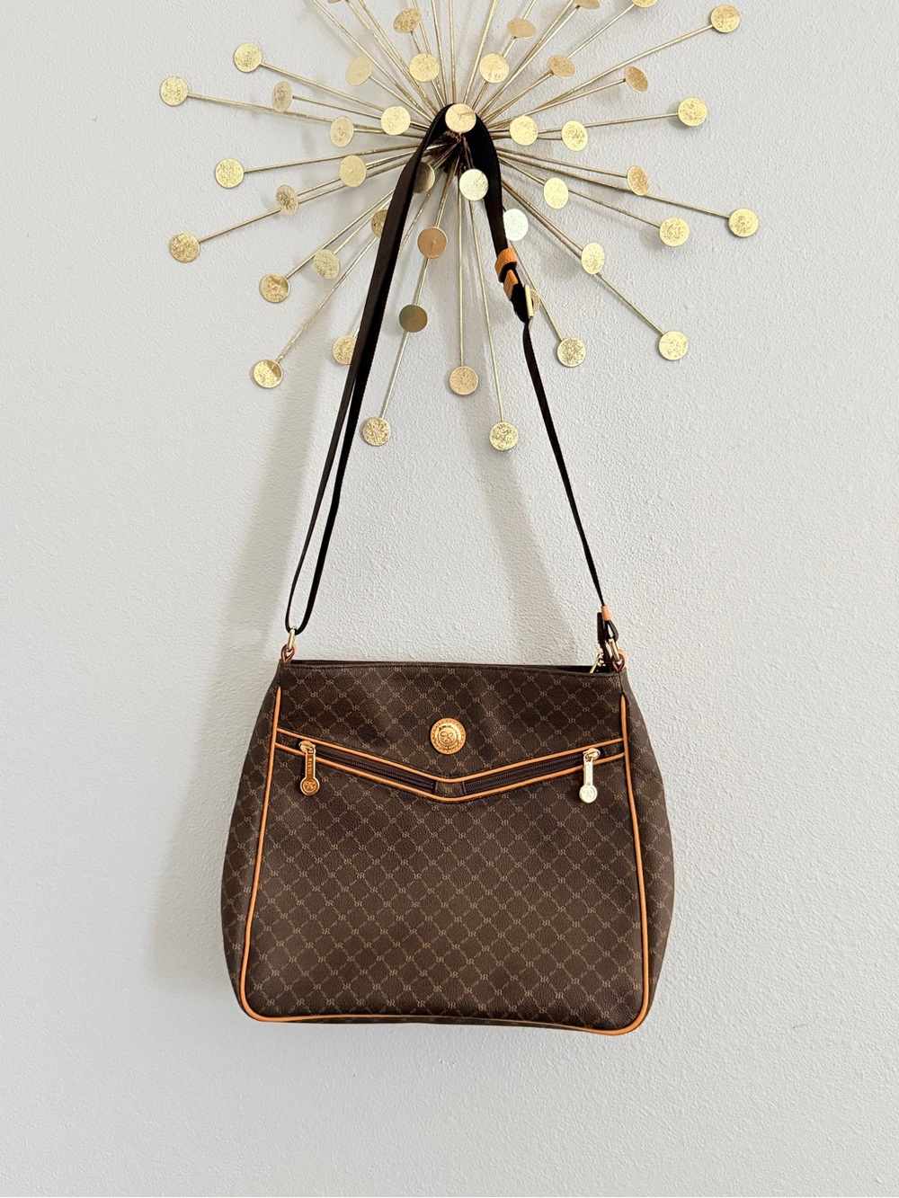 Rioni Brown Crossbody Bag with Tan Trim and Gold Accents